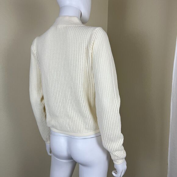 Rag & Bone Women Size M Ivory Vivi Pointelle Knit Polo Sweater Top Minimalist - Picture 14 of 15